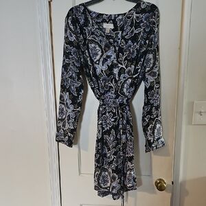 LOFT Navy Floral Long Sleeve Dress